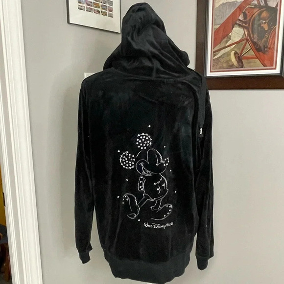 Walt Disney World Black Mickey Mouse Full Zip Velour Zip Up Jacket size … - Picture 1 of 6